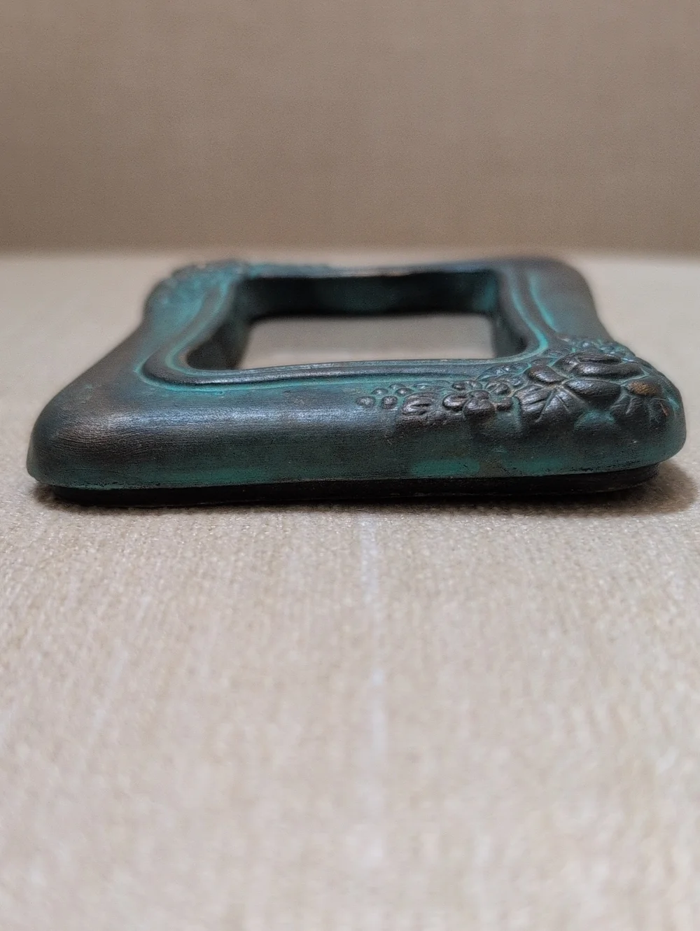 Turquoise Patina Floral Accent Pottery Picture Frame 2